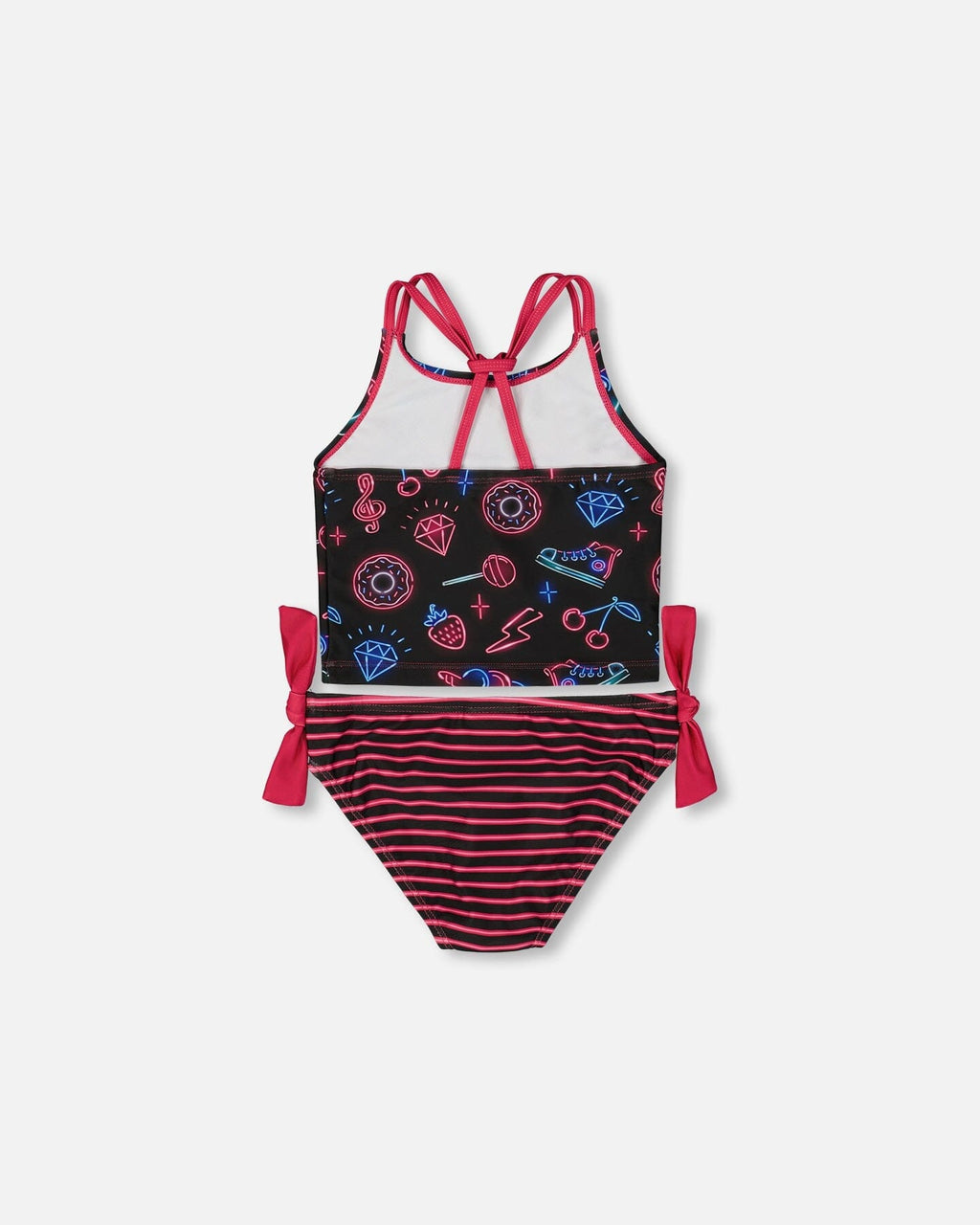 Printed Two-Piece Swimsuit Black And Blue And Pink Items