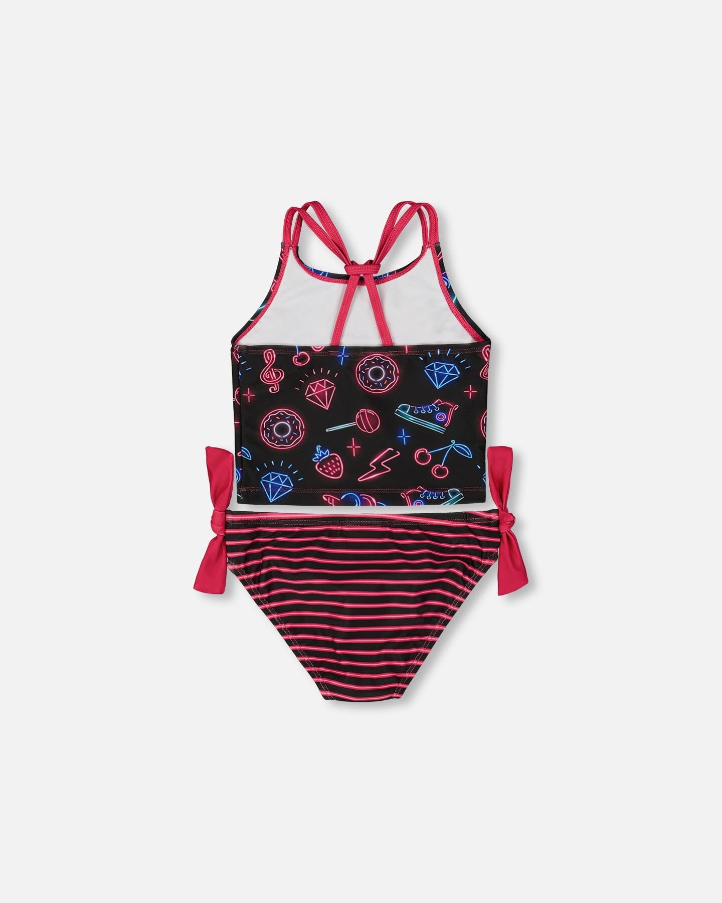 Printed Two-Piece Swimsuit Black And Blue And Pink Items