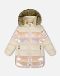 Long Metallic Puffy Winter Coat White