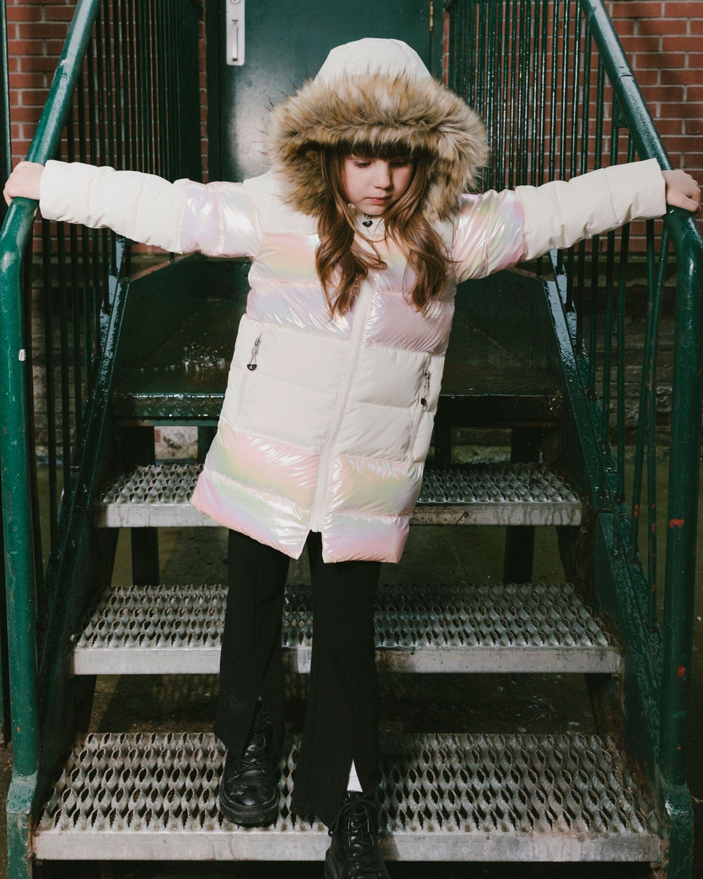 Long Metallic Puffy Winter Coat White